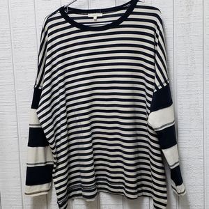 Easel Oversize navy stripe jersey knit top